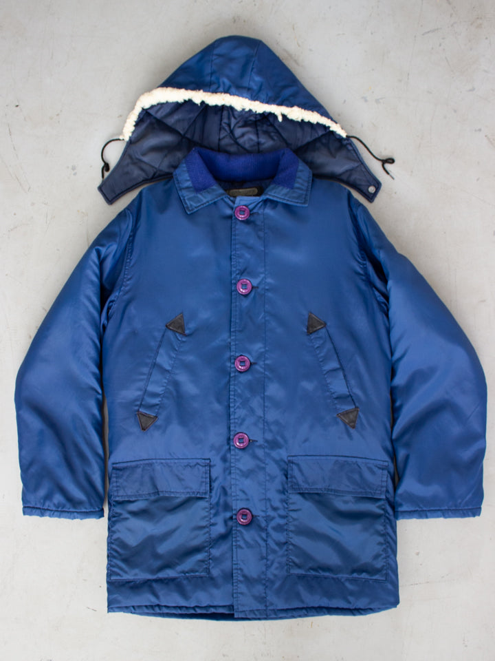 1970 s Golden Goose Blue Feather and Down Winter Jacket Made in