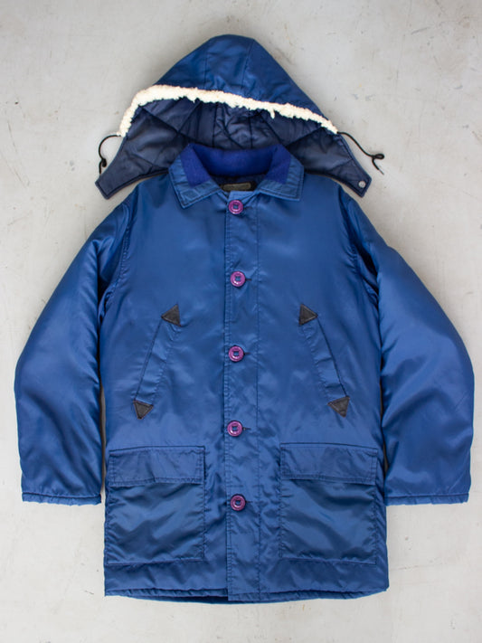 1970's Golden Goose Blue Feather and Down Winter Jacket Made in Canada (Medium)