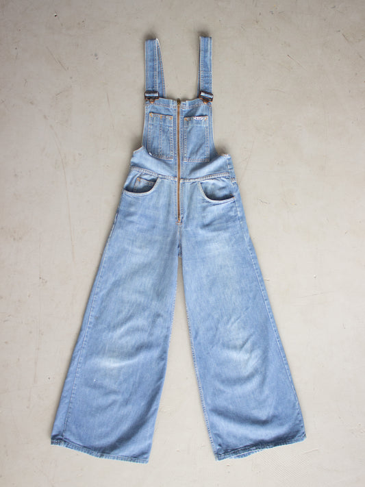 1970's Quebec Light Wash Flared Denim Overalls Made in Canada (Small-Medium)