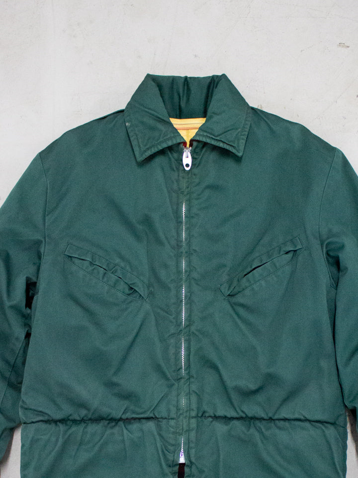 1970's Reversible Green Cotton and Red Buffalo Wool Flannel Jacket with Lightning Zipper Made in Canada (Size Small - Medium )