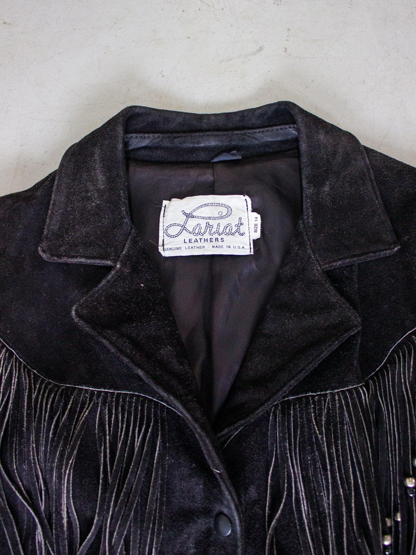 1970's Lariat Western Black Suede Fringe Jacket Made in USA (Men's Medium)