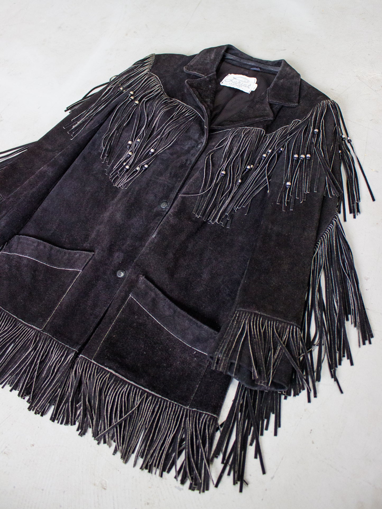 1970's Lariat Western Black Suede Fringe Jacket Made in USA (Men's Medium)