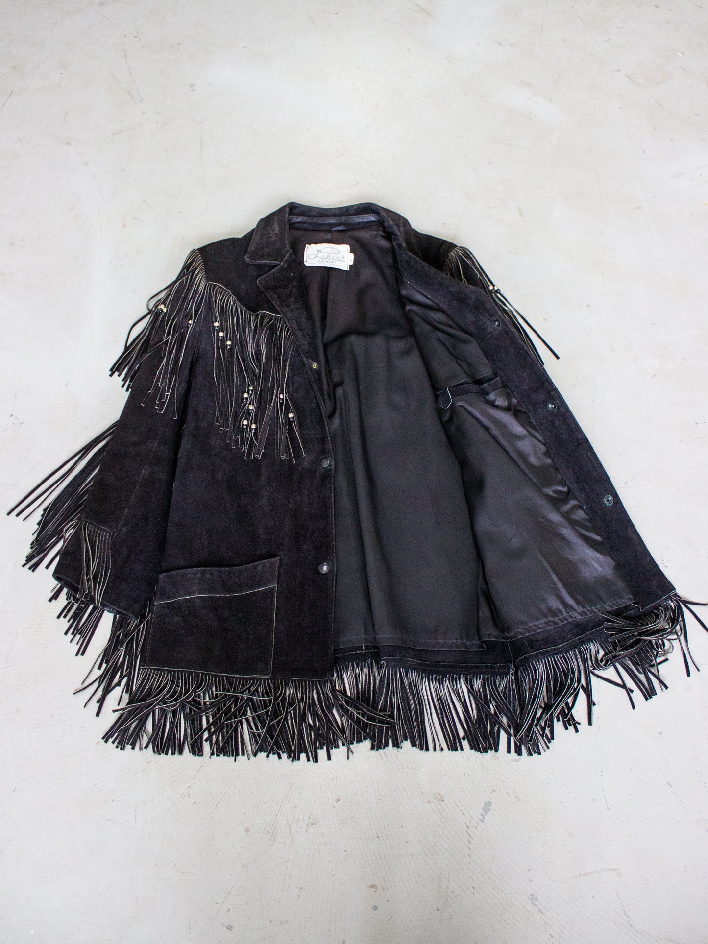 1970's Lariat Western Black Suede Fringe Jacket Made in USA (Men's Medium)