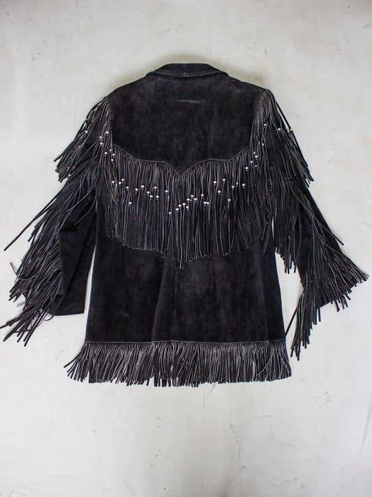 1970's Lariat Western Black Suede Fringe Jacket Made in USA (Men's Medium)