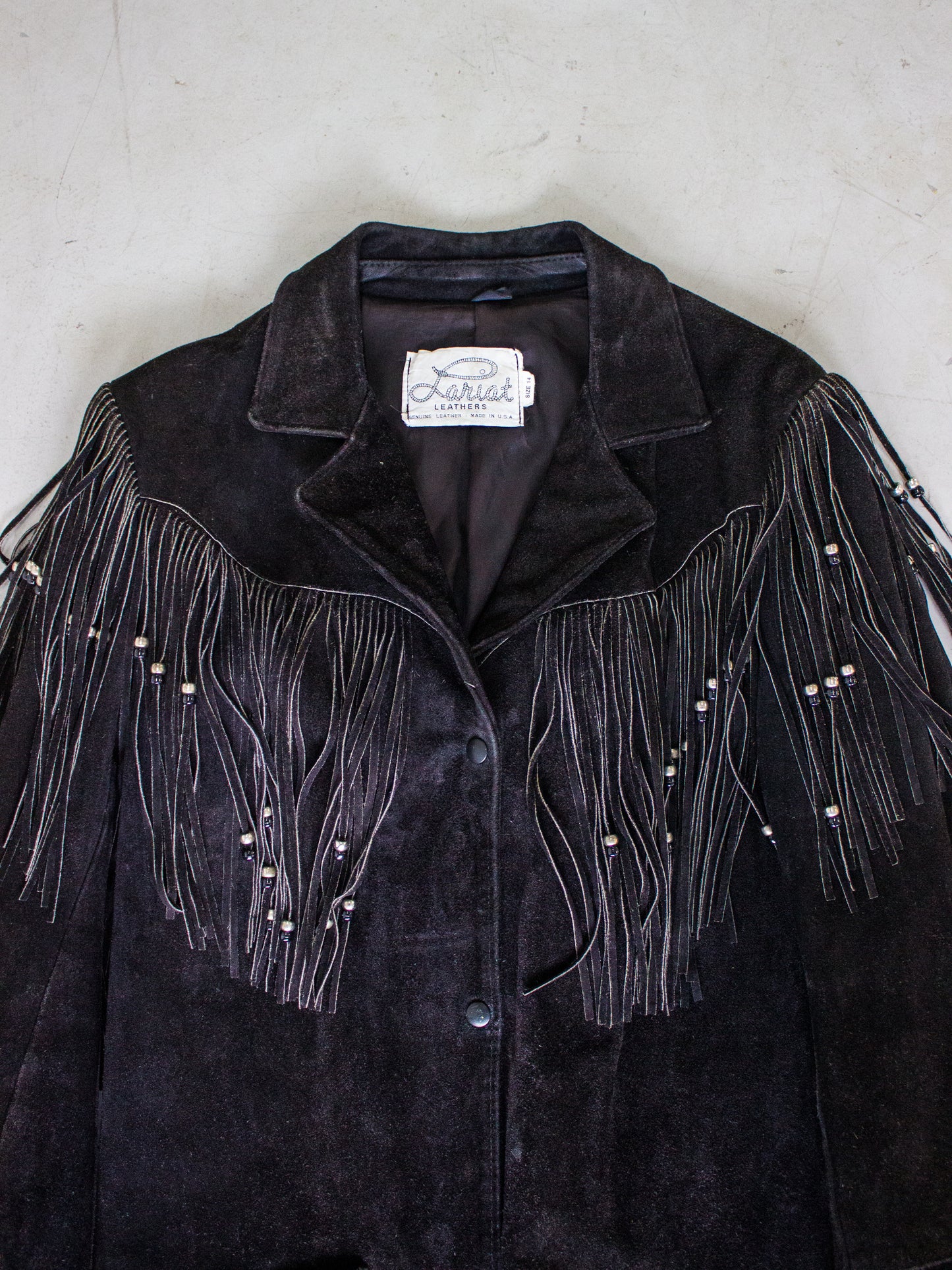 1970's Lariat Western Black Suede Fringe Jacket Made in USA (Men's Medium)