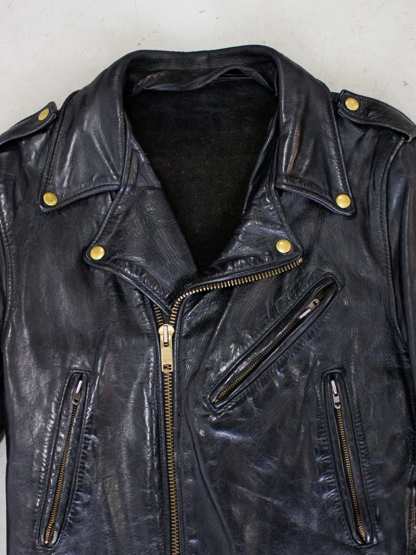 1980's Branded of Queens W-Style Black Cowhide Moto Jacket Made in New York USA (Men's Medium)