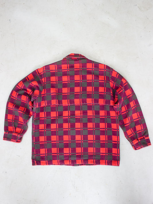 1980's Champion Plaid Flannel Cotton Shirt Jacket (Small-Medium)