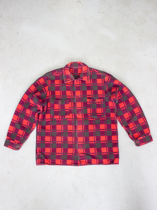 1980's Champion Plaid Flannel Cotton Shirt Jacket (Small-Medium)