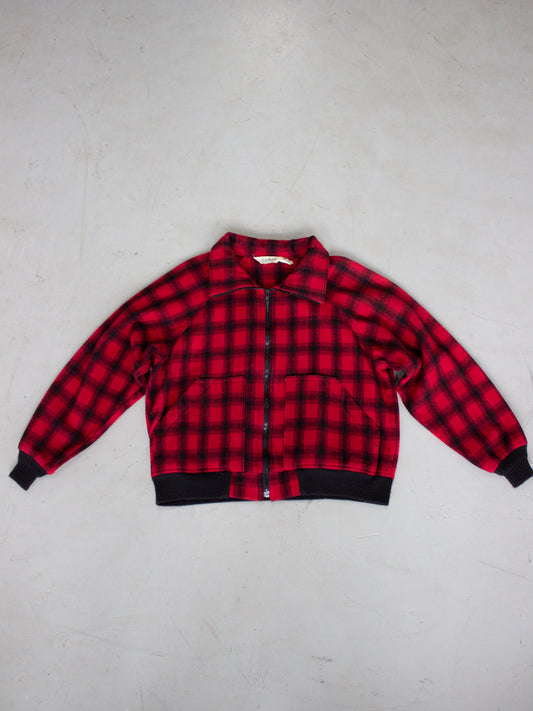 1980's L.L. Bean Buffalo Plaid Flannel Wool Bomber Jacket (Large-X Large)