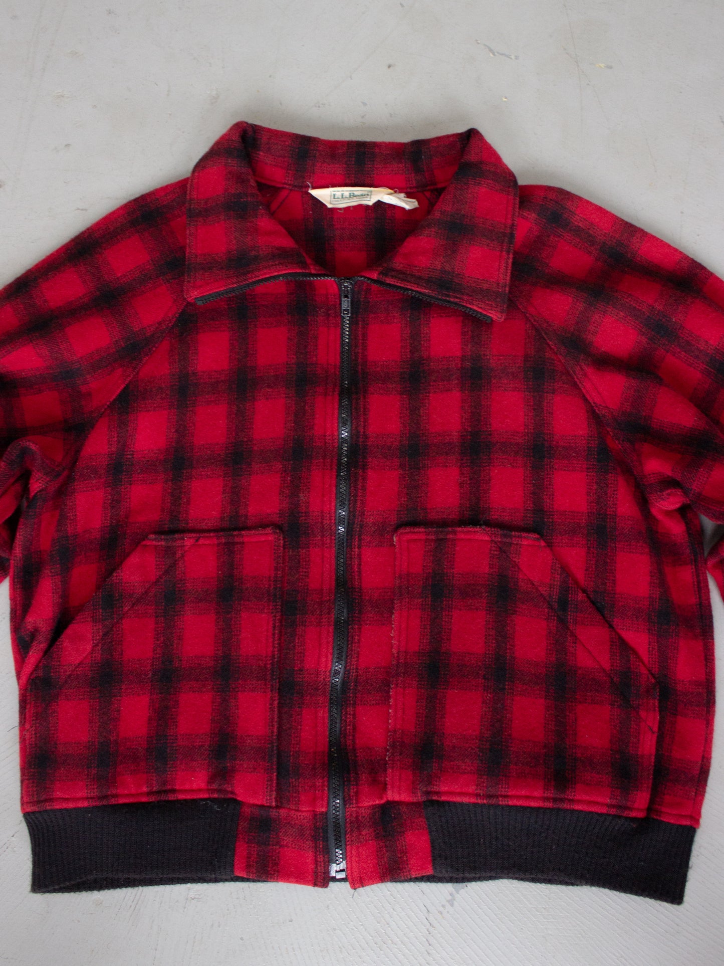 1980's L.L. Bean Buffalo Plaid Flannel Wool Bomber Jacket (Large-X Large)