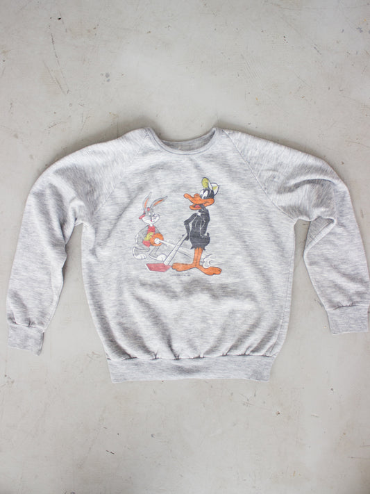 1980's Looney Tunes Bugs Bunny Daffy Duck Warner Bros Inc Grey Crewneck (Small-Medium)