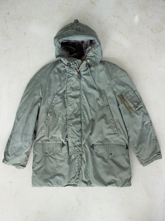 1980's N-3B Extreme Cold Weather USA Military Parka Jacket with Synthetic Fur Hood and Scovil Zippers(Size Medium)