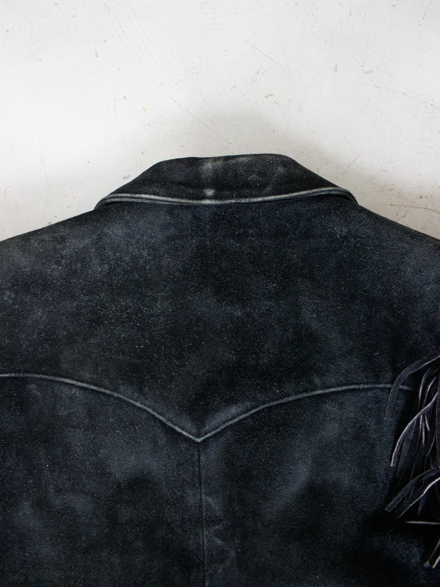 1980's Pioneer Wear Black Suede Fringe Western Jacket (Men's Medium)