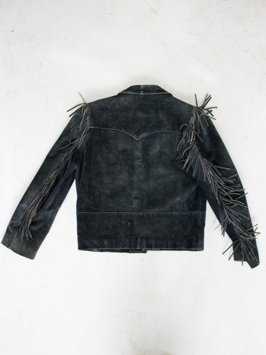 1980's Pioneer Wear Black Suede Fringe Western Jacket (Men's Medium)