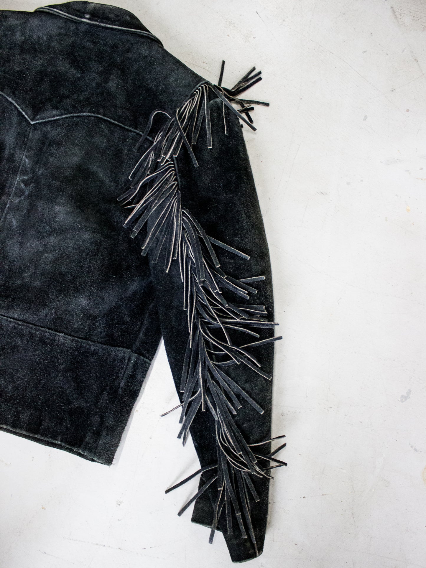 1980's Pioneer Wear Black Suede Fringe Western Jacket (Men's Medium)