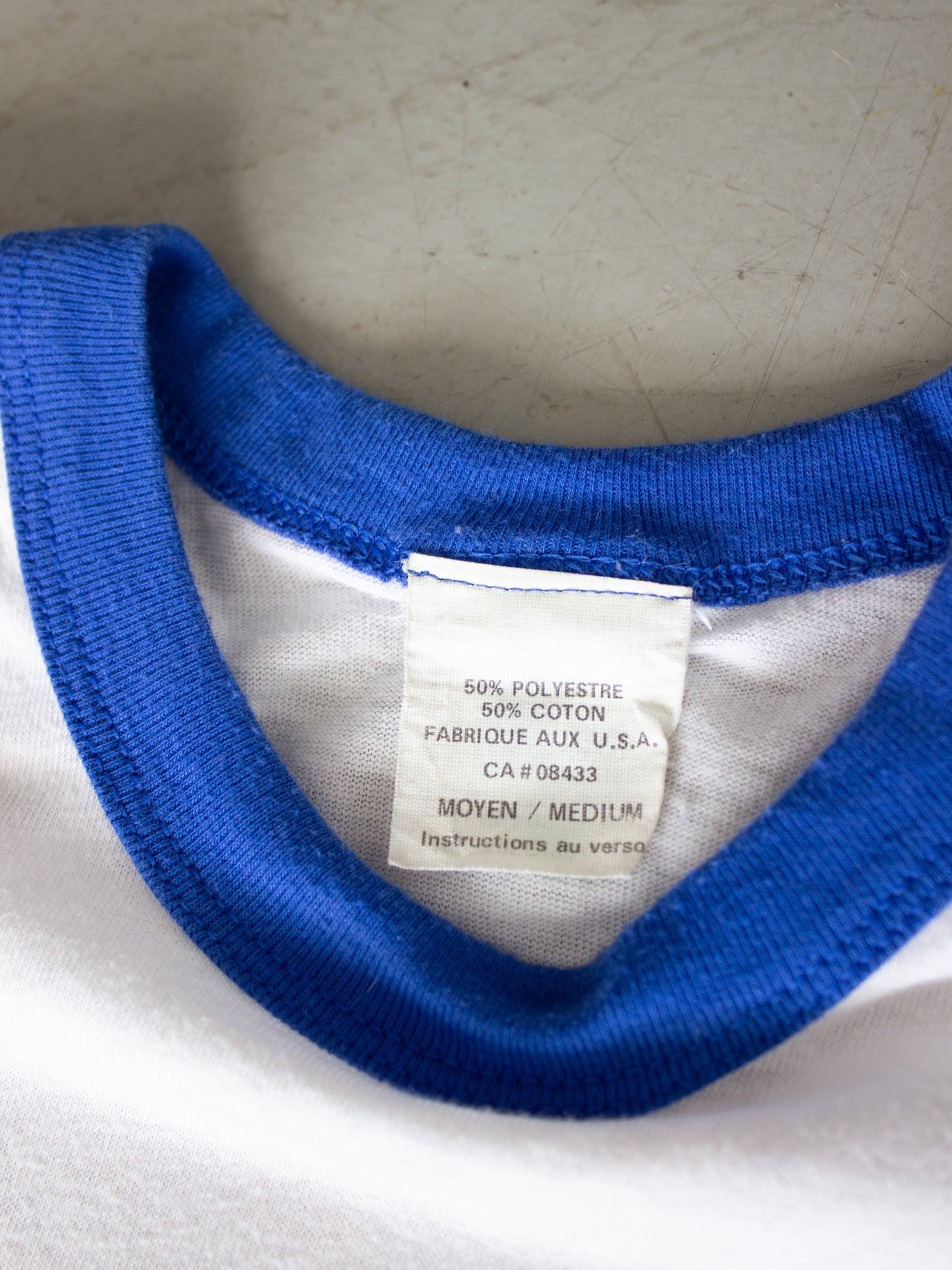 1985 Eric Clapton 'Behind The Sun' Tour White Blue Ringer Tee (Men's Medium)