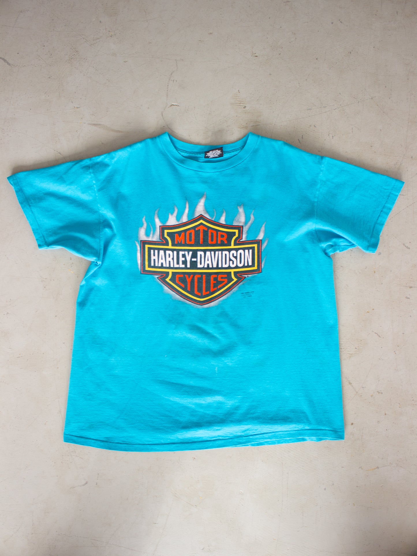 1990's Harley-Davidson Montreal 3D Emblem Turquoise T-shirt (Men's XL)