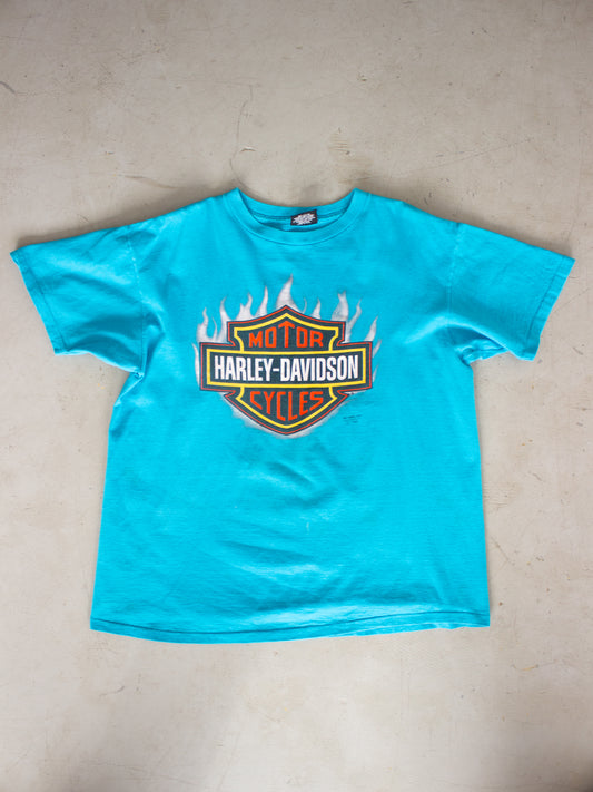 1990's Harley-Davidson Montreal 3D Emblem Turquoise T-shirt (Men's XL)