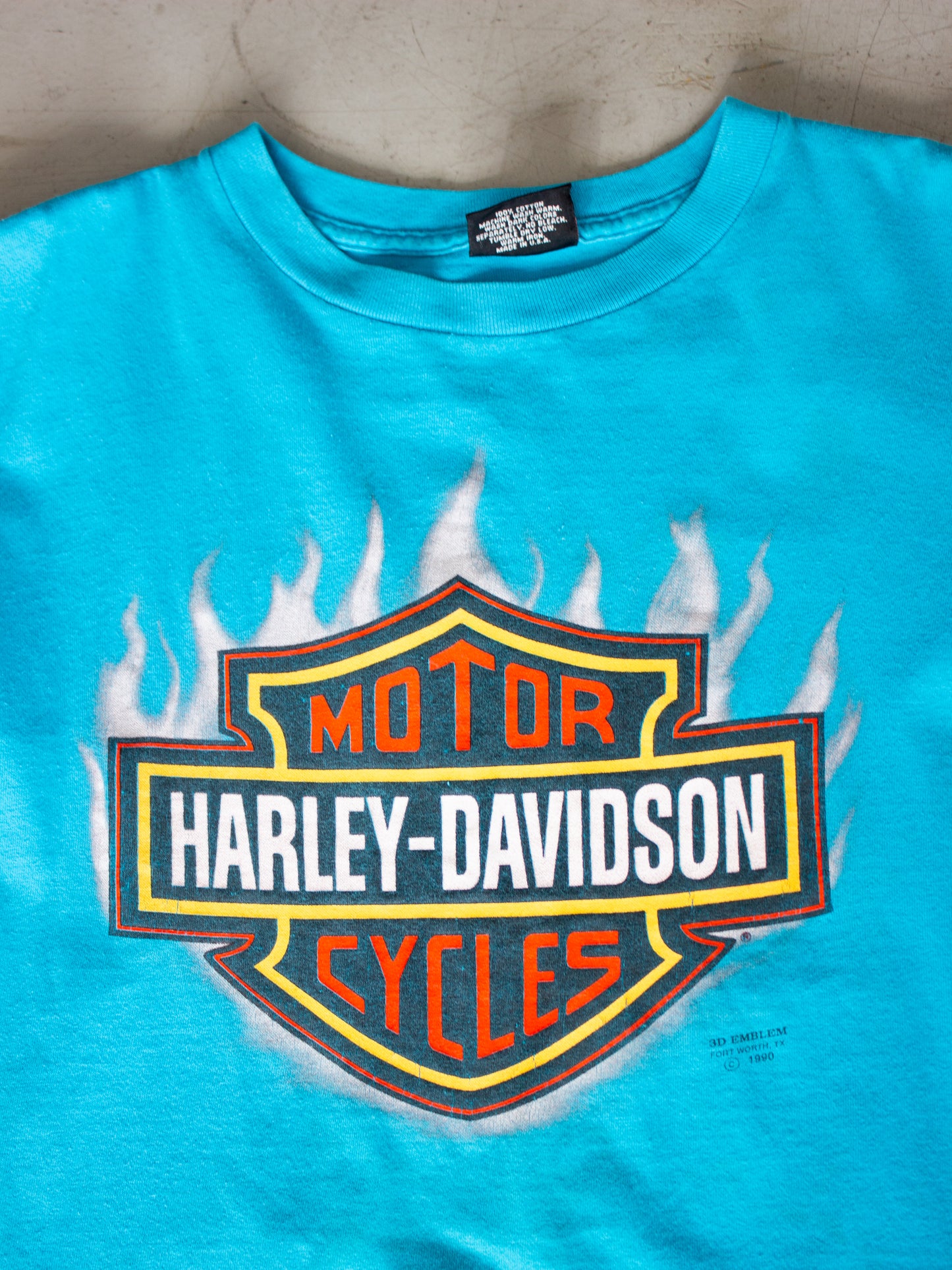 1990's Harley-Davidson Montreal 3D Emblem Turquoise T-shirt (Men's XL)