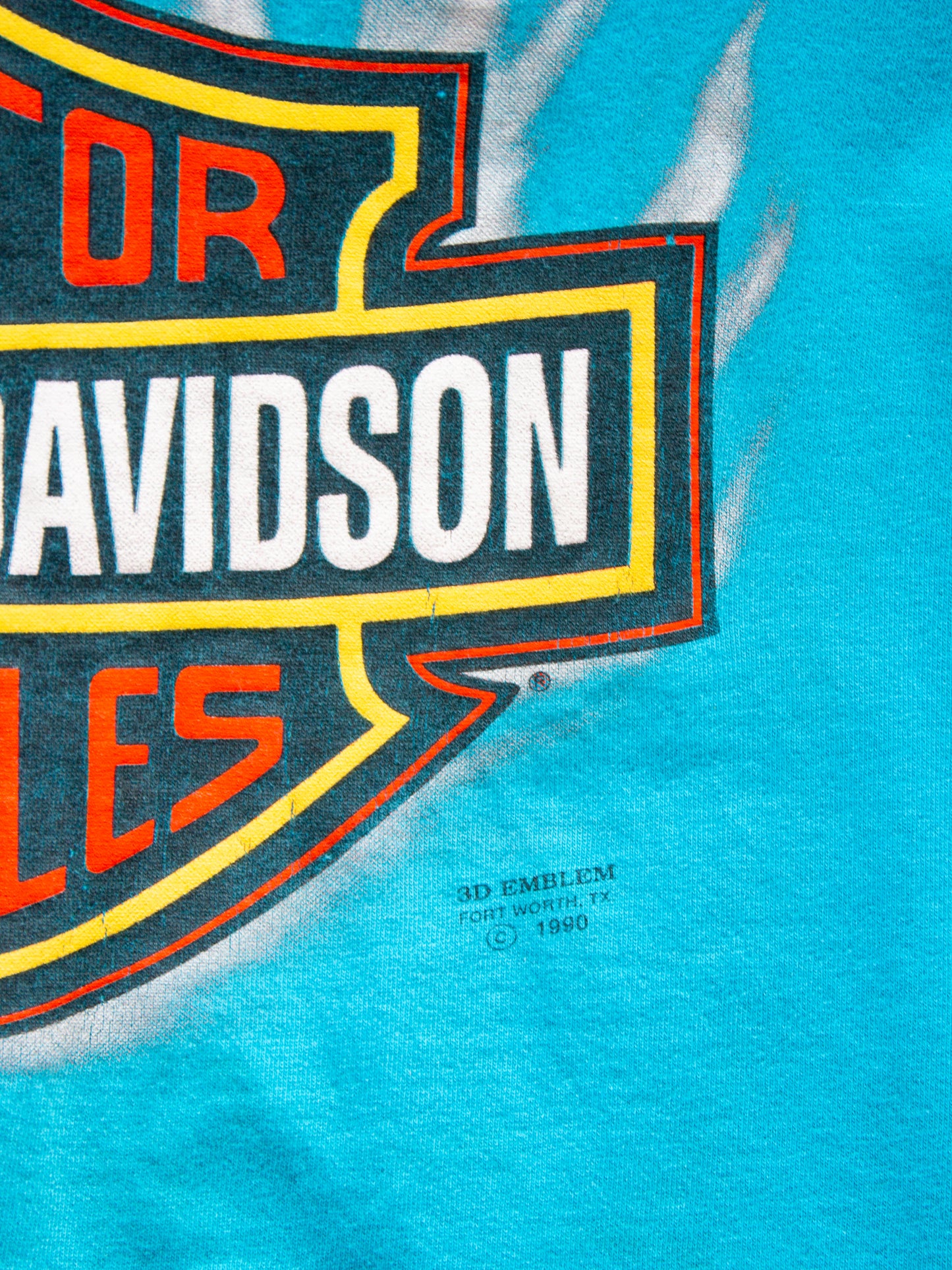 1990's Harley-Davidson Montreal 3D Emblem Turquoise T-shirt (Men's XL)