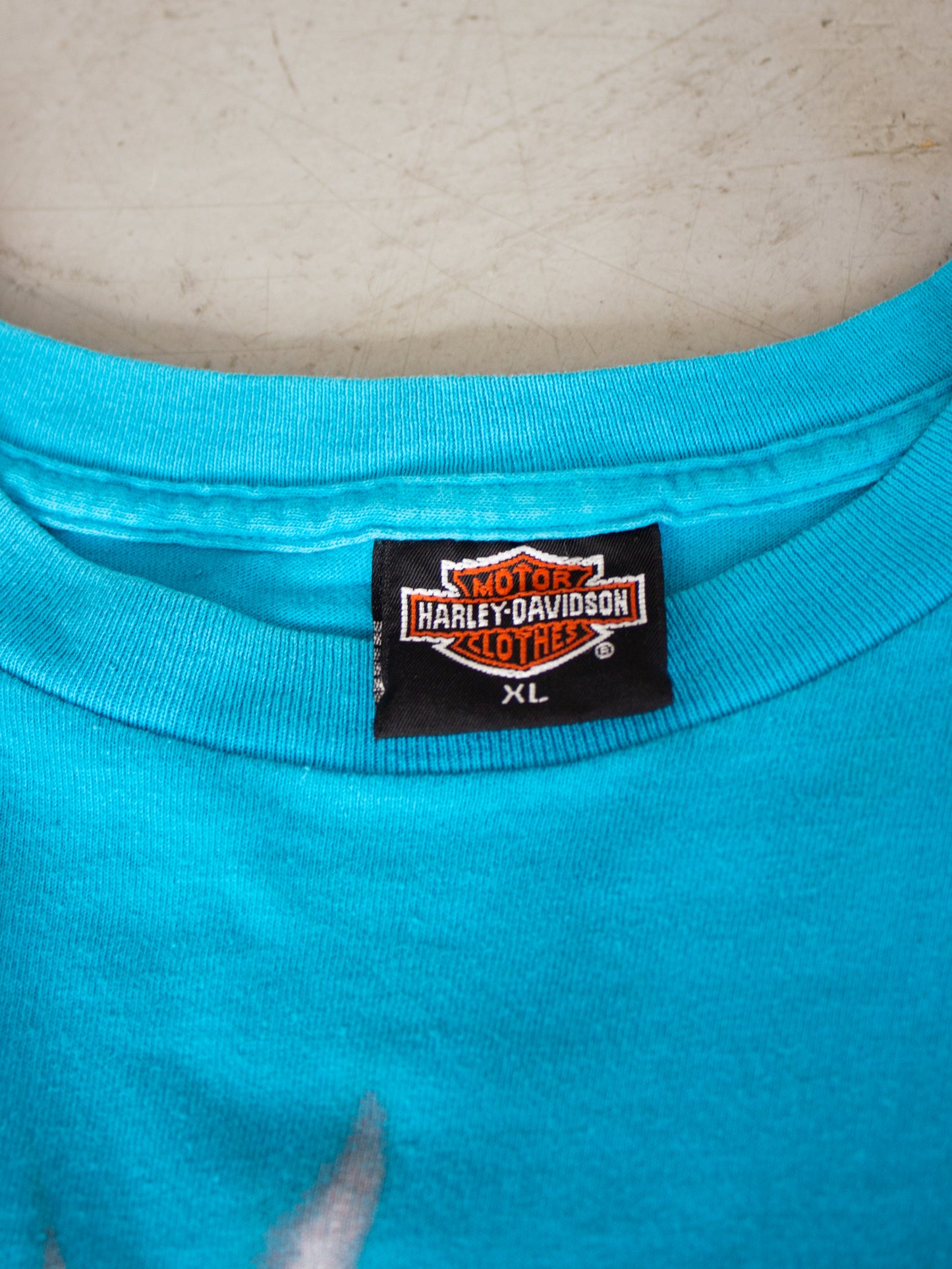 1990's Harley-Davidson Montreal 3D Emblem Turquoise T-shirt (Men's XL)