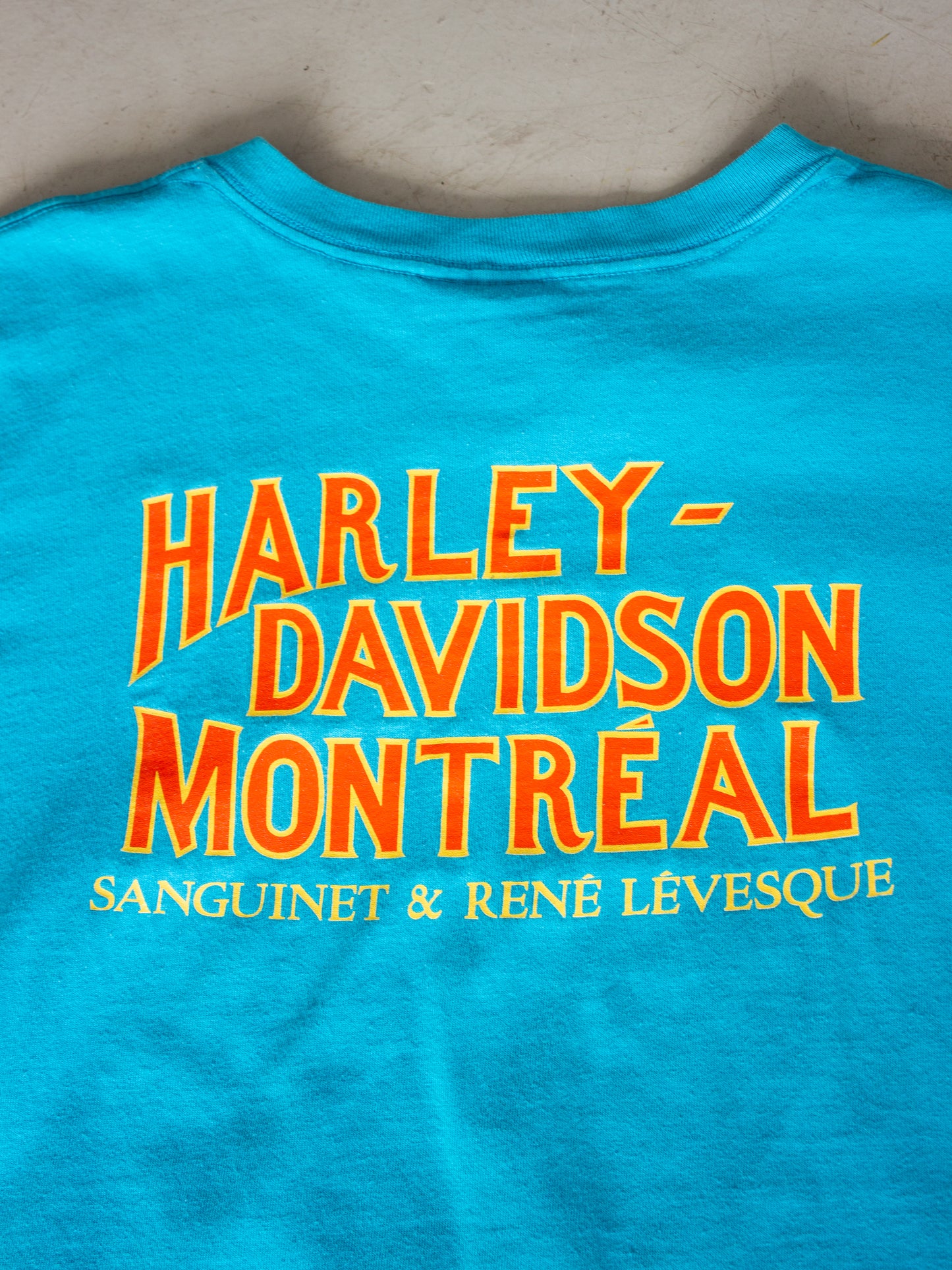 1990's Harley-Davidson Montreal 3D Emblem Turquoise T-shirt (Men's XL)