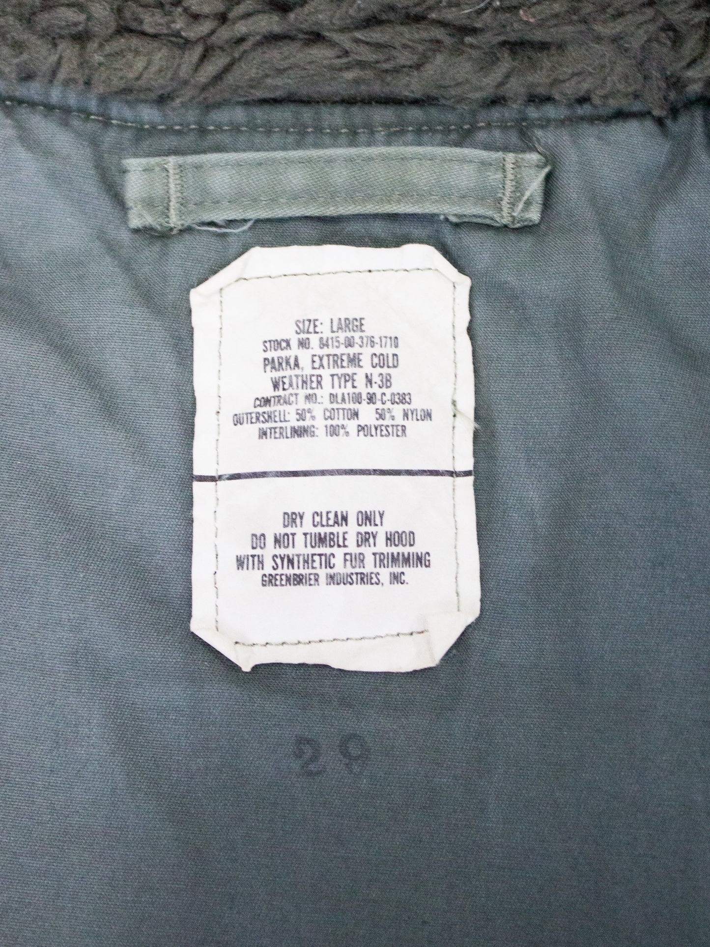 1990's N-3B USA Military Extreme Cold Parka by Greenbrier Industries (Size Large)