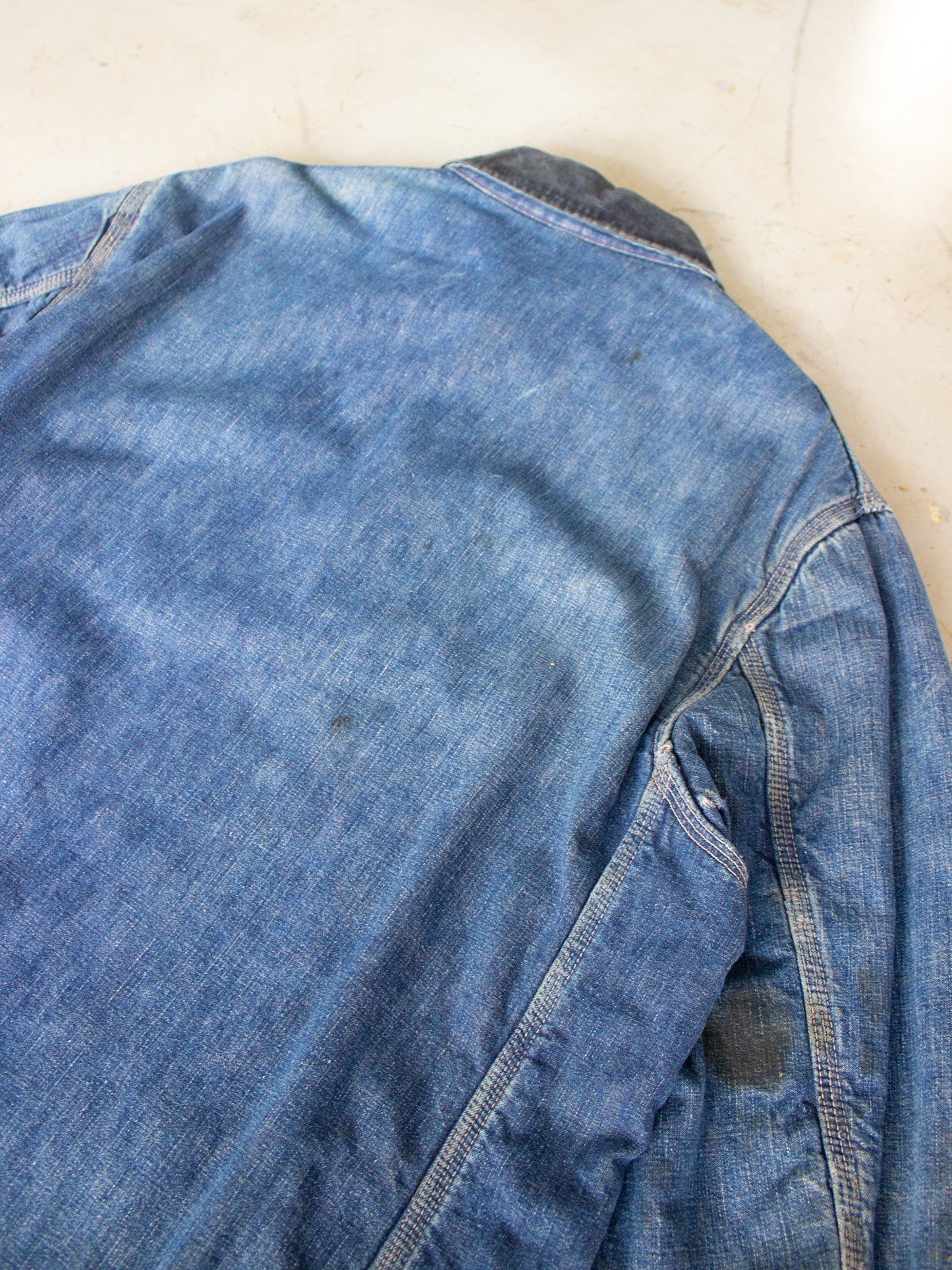 Vintage Blanket Lined Chore Denim Jacket with Striped Wool Lining Medium Large
