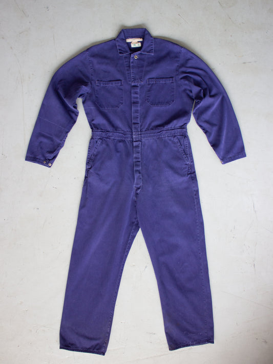 Vintage Blue Cotton Coveralls French Workwear Propriété de Hector Jolicoeur (Medium-Large)