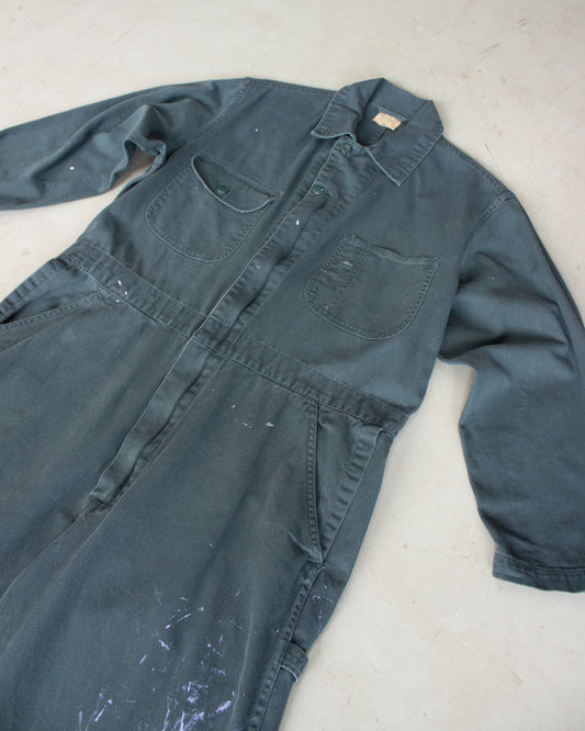 Vintage ETA Green Cotton Coveralls with Paint Splatters (Medium-Large)