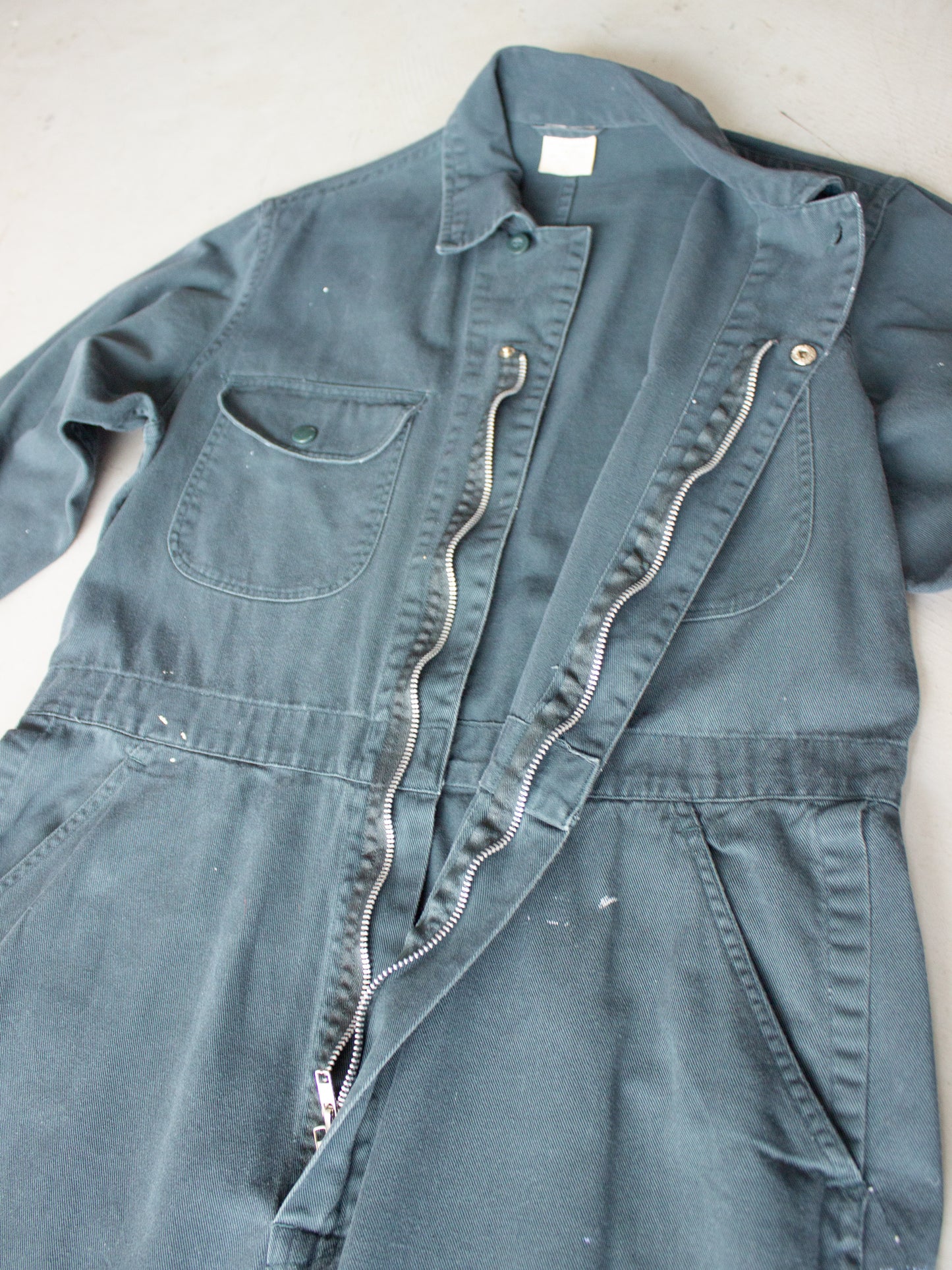 Vintage ETA Green Cotton Coveralls with Paint Splatters (Medium-Large)