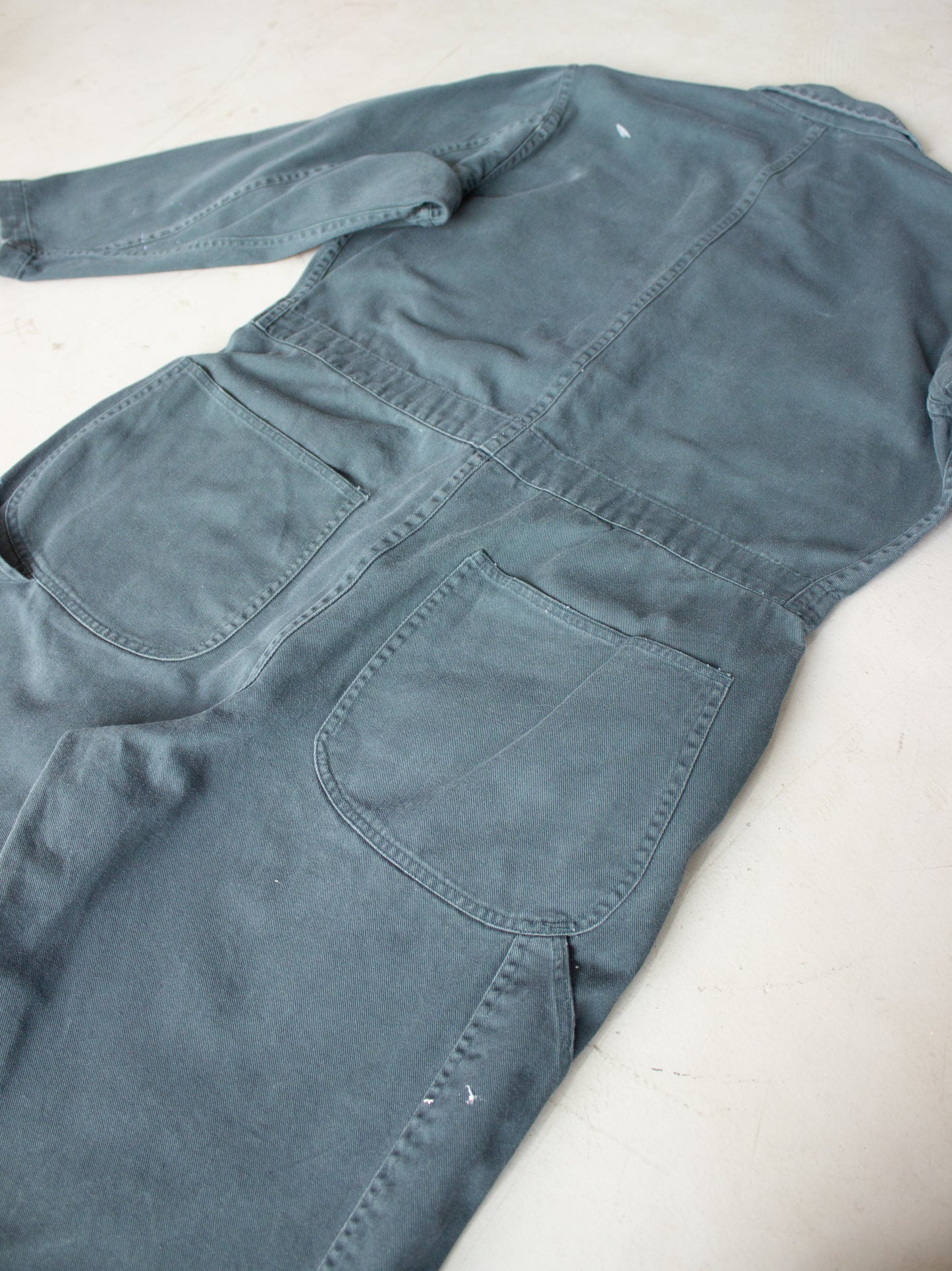 Vintage ETA Green Cotton Coveralls with Paint Splatters (Medium-Large)