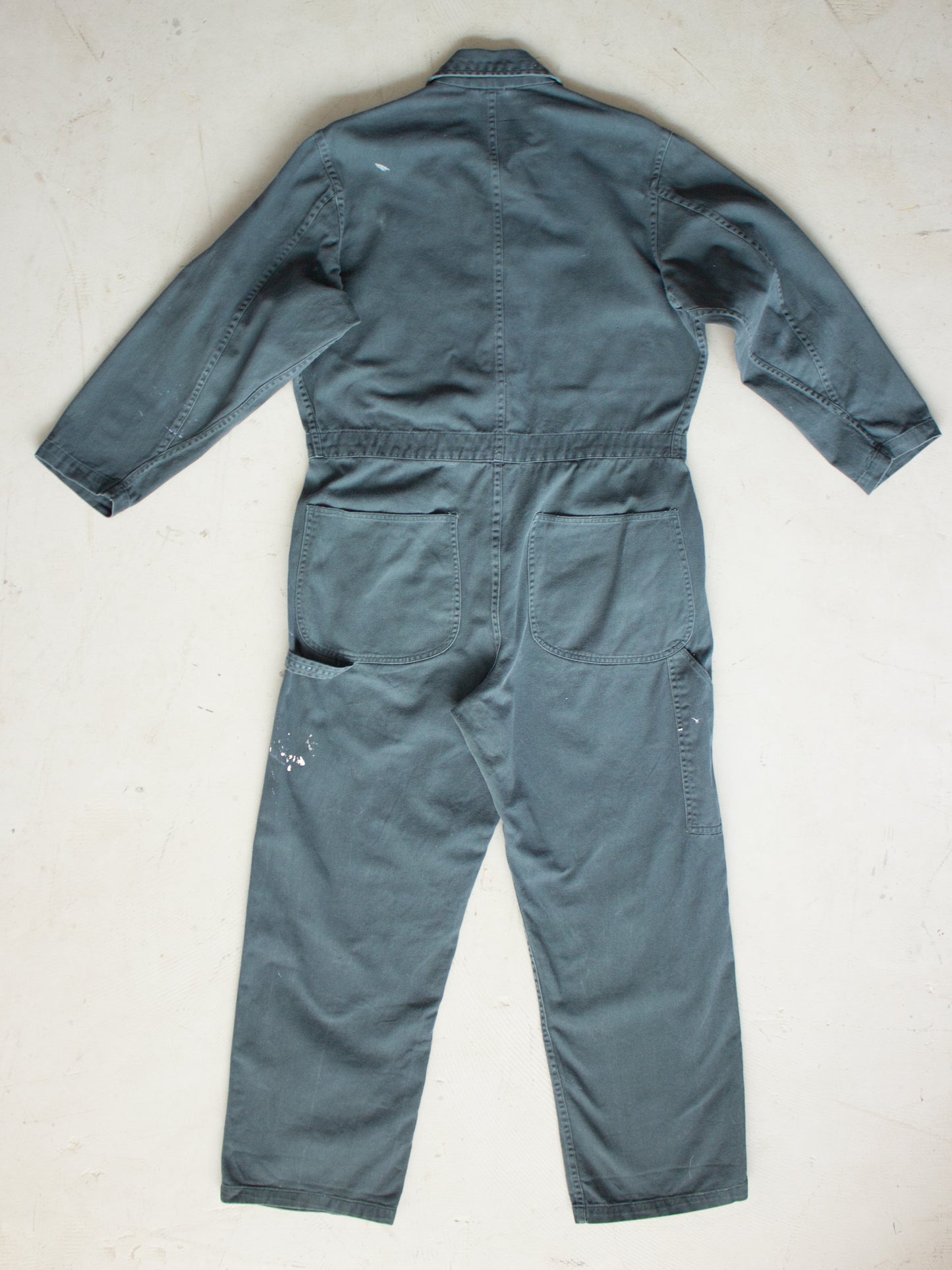 Vintage ETA Green Cotton Coveralls with Paint Splatters (Medium-Large)