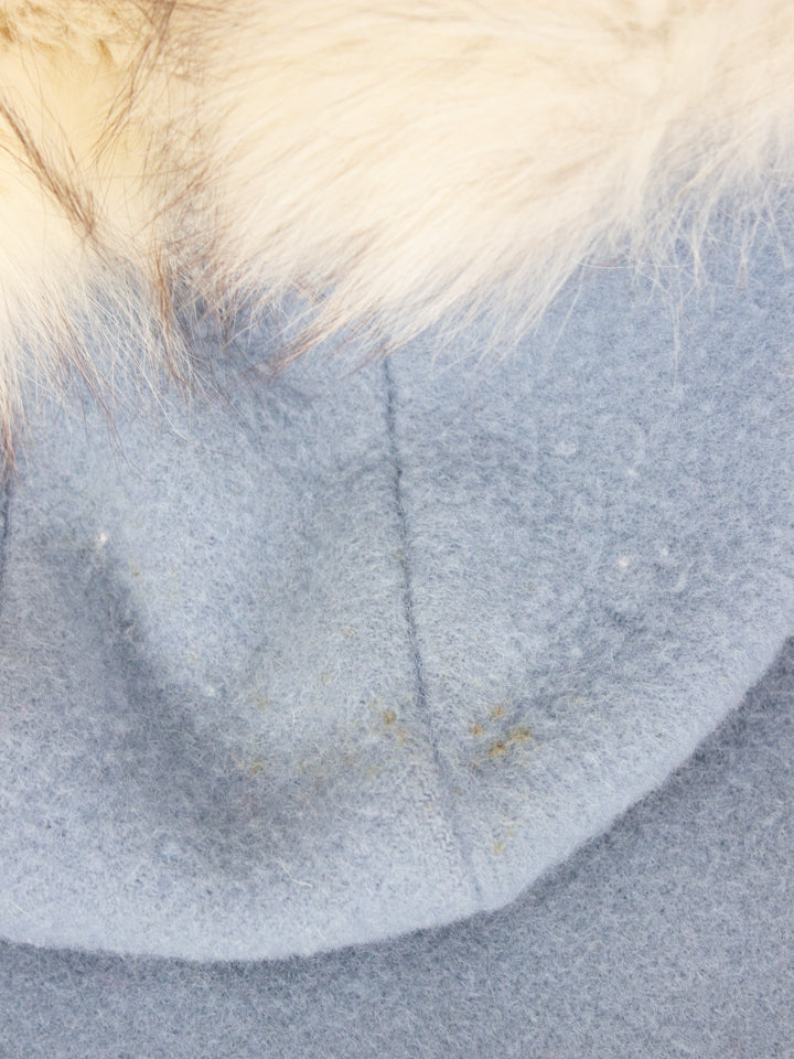 Vintage Inuvik Baby Blue Wool Winter Parka with Fox Fur Hood Made in Canadian Arctic (Size Large)