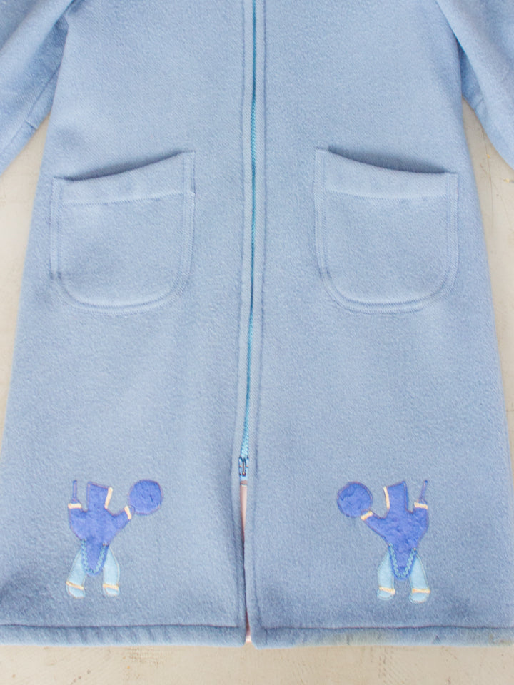 Vintage Inuvik Baby Blue Wool Winter Parka with Fox Fur Hood Made in Canadian Arctic (Size Large)