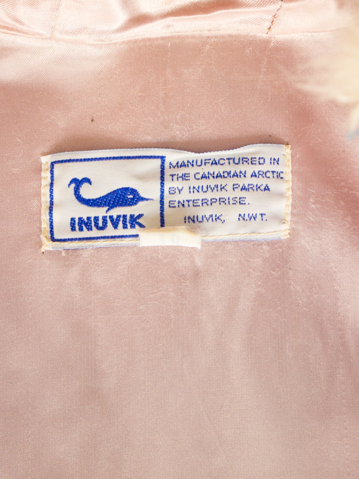 Vintage Inuvik Baby Blue Wool Winter Parka with Fox Fur Hood Made in Canadian Arctic (Size Large)