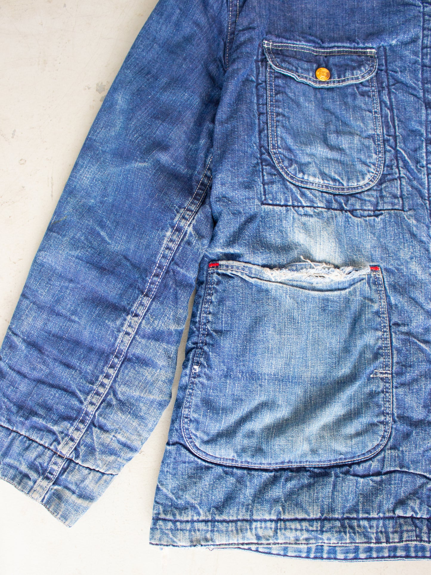 Vintage Quilted Lined Chore Denim Jacket With Harley Davidson Pin Medium