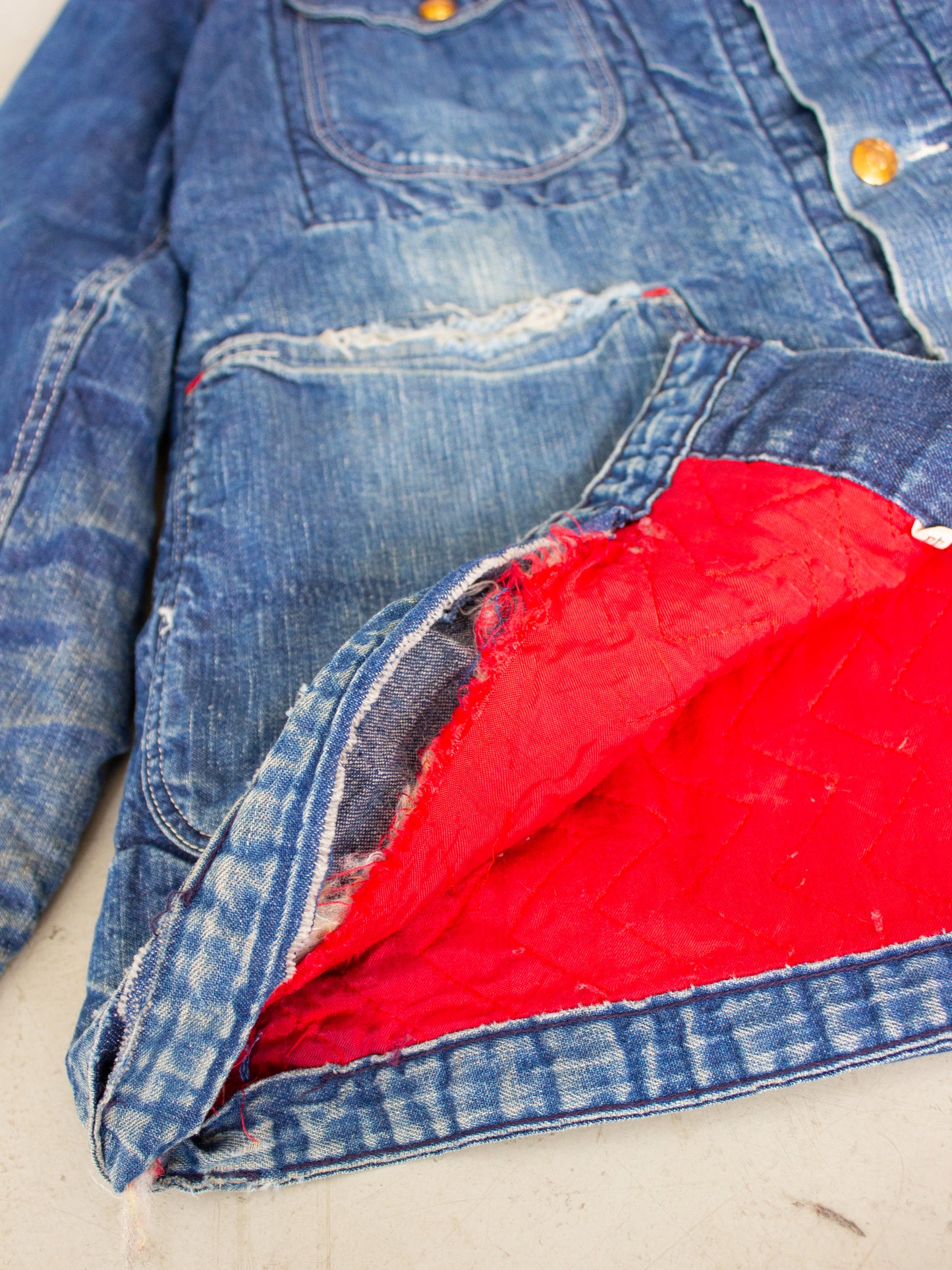 Vintage Quilted Lined Chore Denim Jacket With Harley Davidson Pin Medium