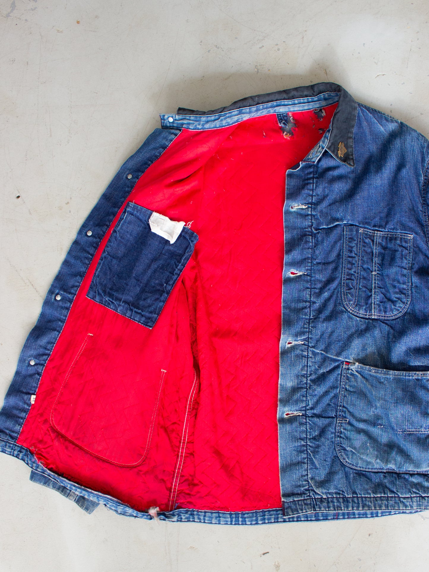 Vintage Quilted Lined Chore Denim Jacket With Harley Davidson Pin Medium