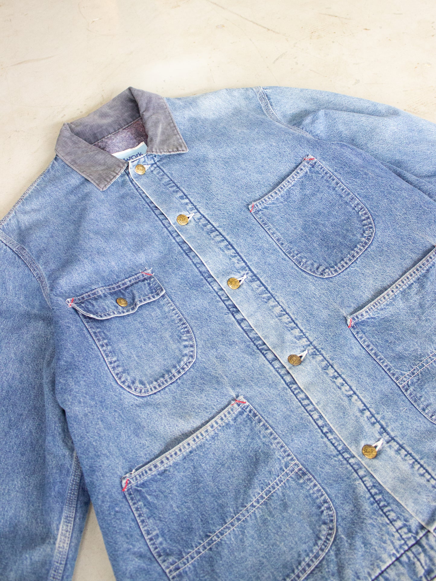 Vintage Sears Work Leisure Blanket Lined Denim Chore Jacket Large X Large