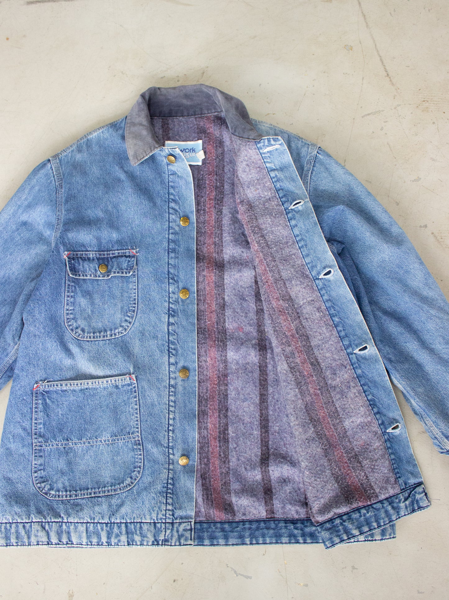 Vintage Sears Work Leisure Blanket Lined Denim Chore Jacket Large X Large
