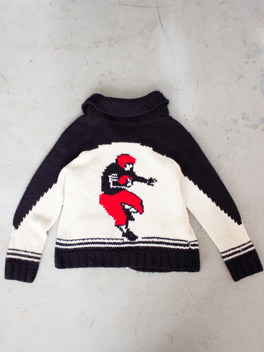1940's - 1950's Cowichan Style JMB Football Thick Knit Wool Sweater with Crown Zipper Small Medium