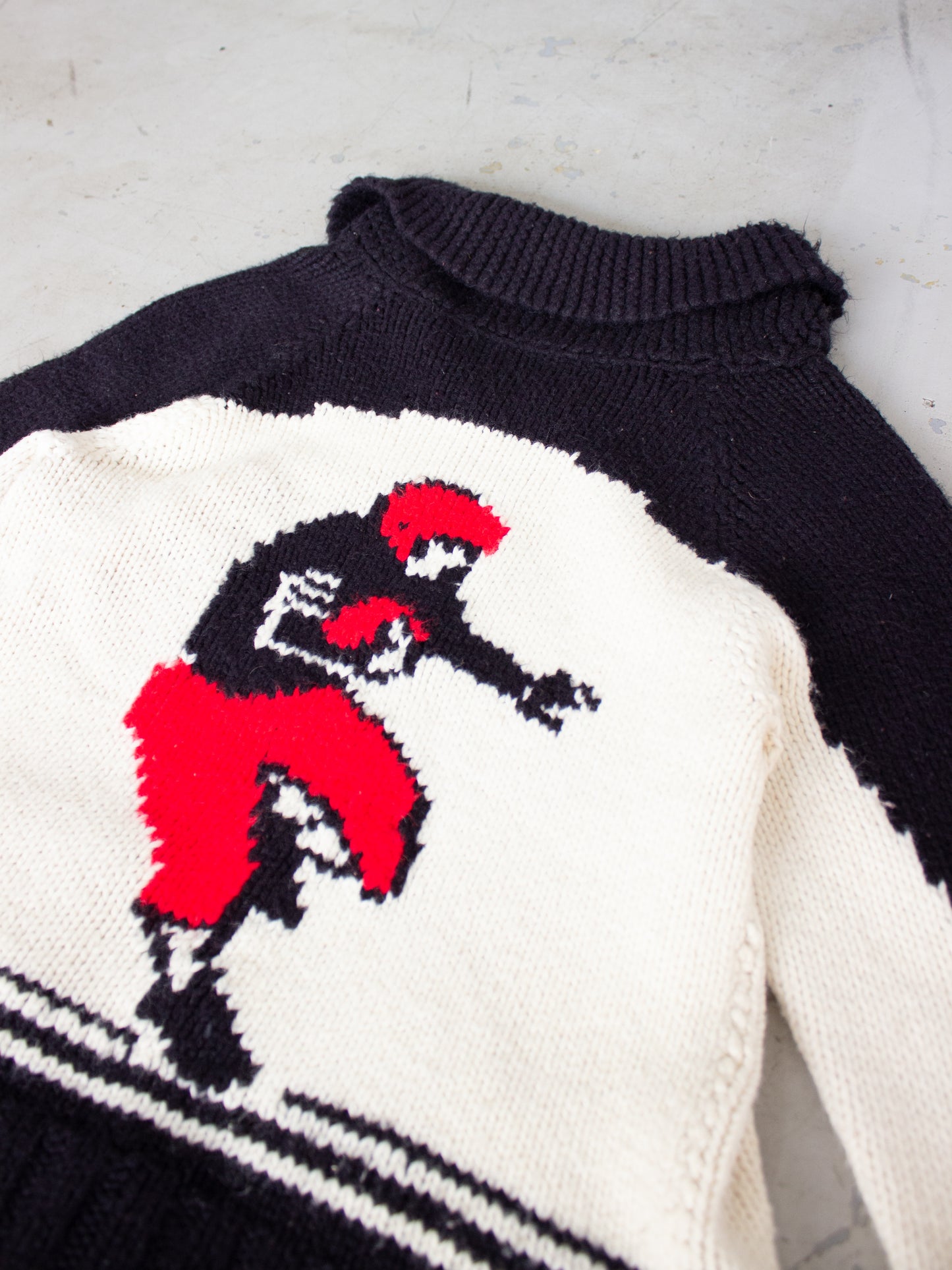 1940's - 1950's Cowichan Style JMB Football Thick Knit Wool Sweater with Crown Zipper Small Medium