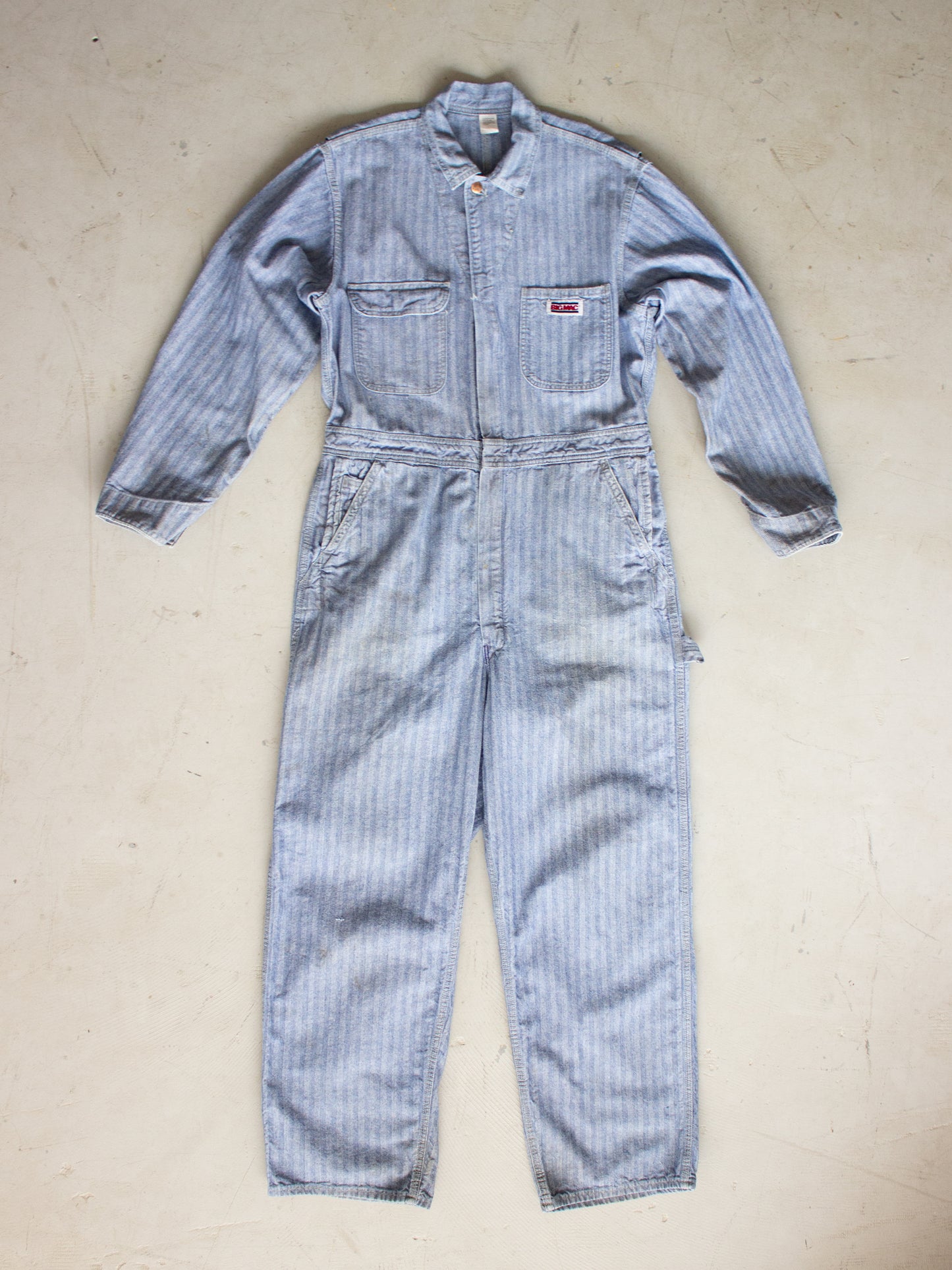 1970's Big Mac Herringbone Blue Cotton Coveralls Made In USA (Large - X Large)