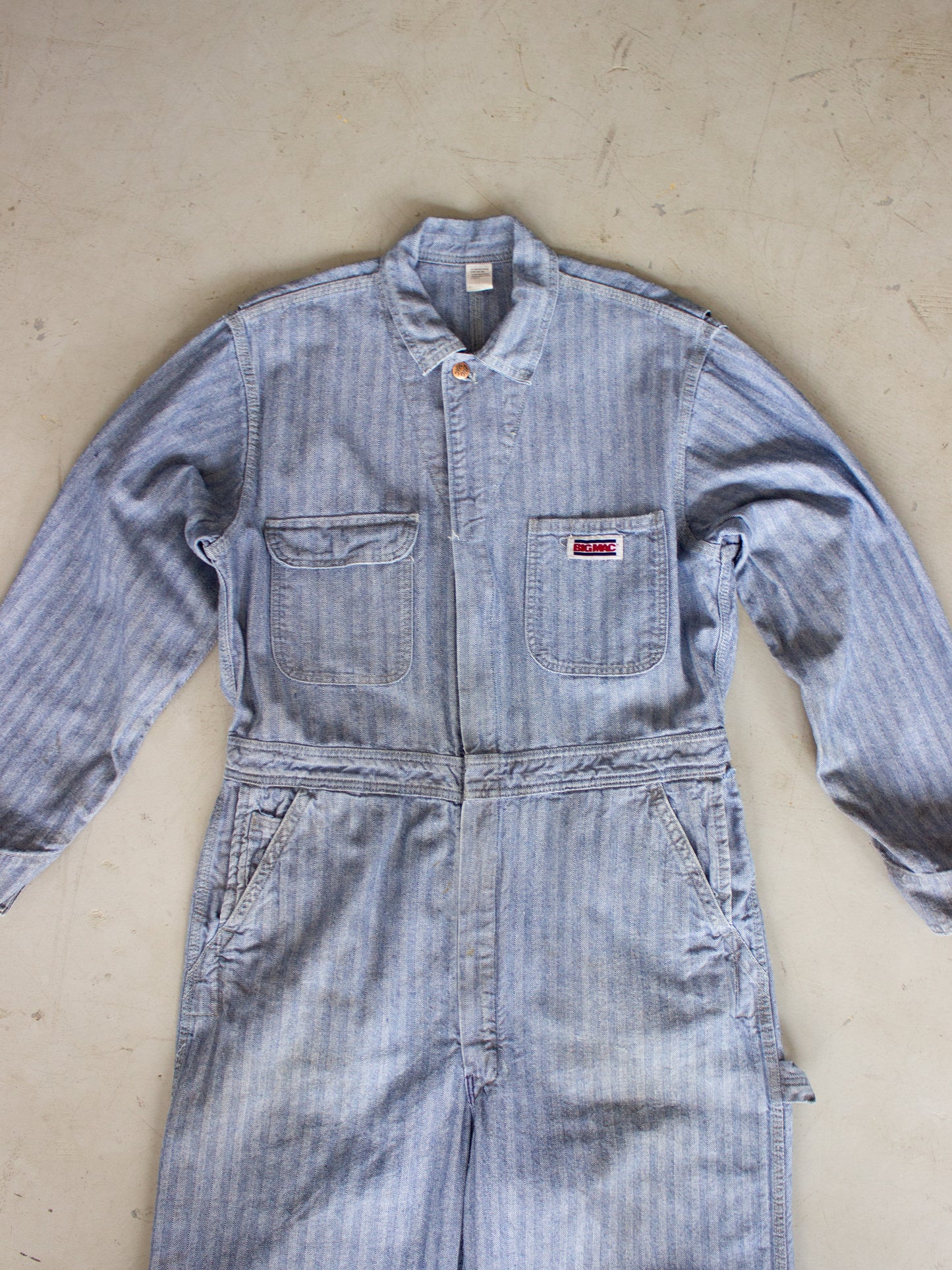 1970's Big Mac Herringbone Blue Cotton Coveralls Made In USA (Large - X Large)