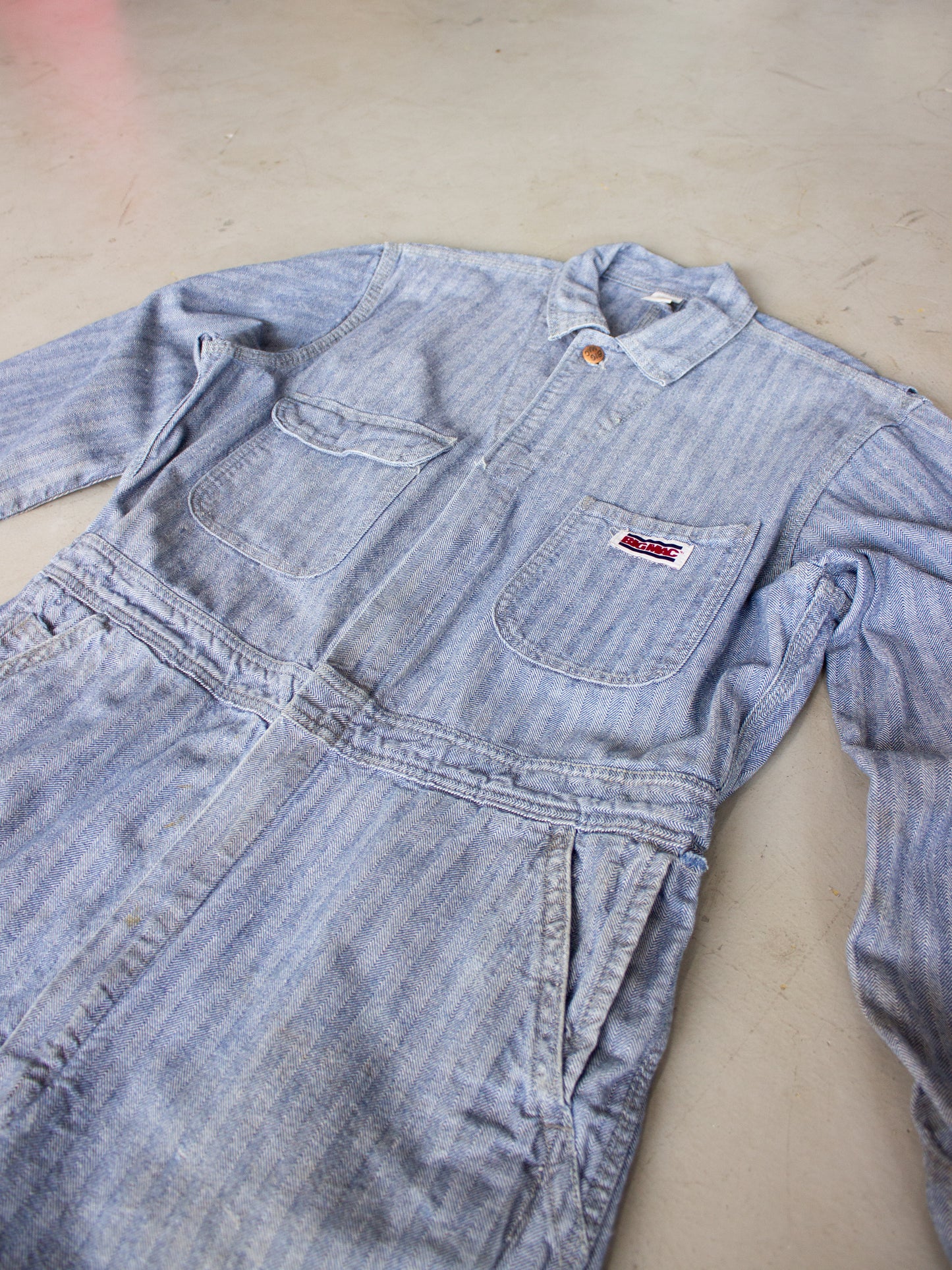 1970's Big Mac Herringbone Blue Cotton Coveralls Made In USA (Large - X Large)