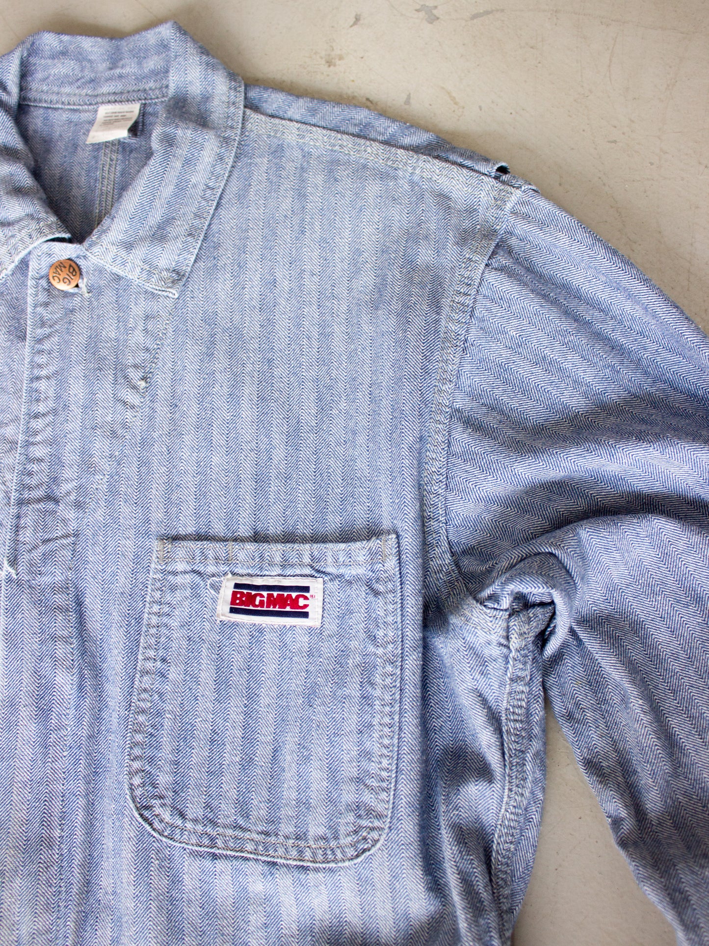 1970's Big Mac Herringbone Blue Cotton Coveralls Made In USA (Large - X Large)