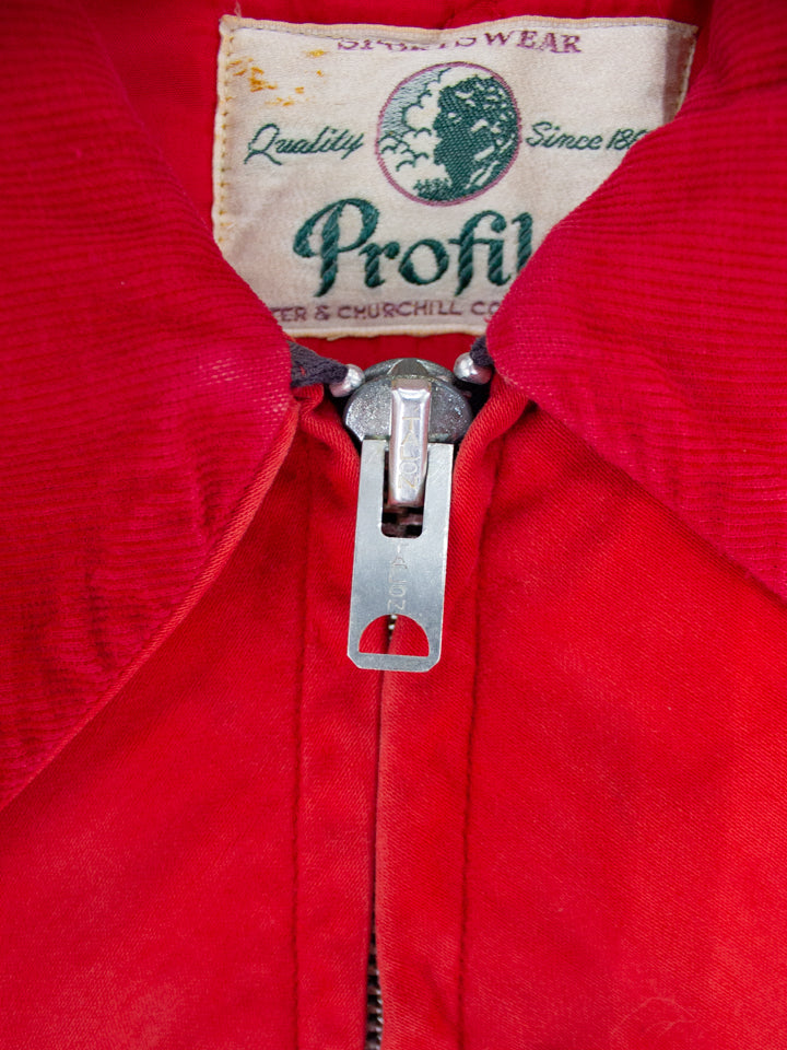 1940's Carter & Churchill Red Cotton Work Jacket With Quilted Liner and Talon Zippers (Size Large)