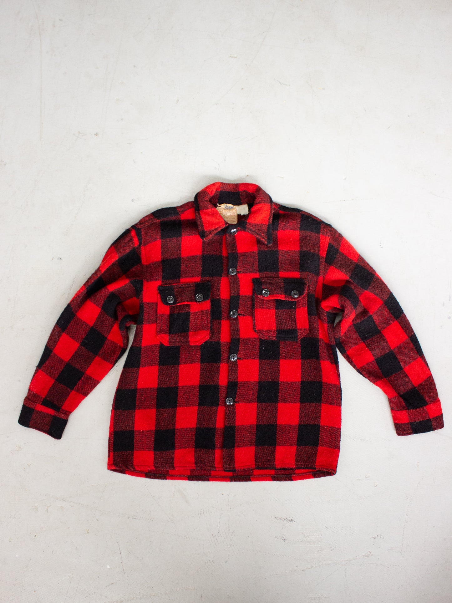 1940's Humphrey by Regent Red Buffalo Plaid Wool Flannel (Medium-Large)