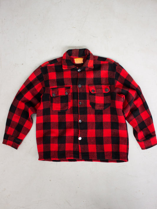 1940's Humphrey by Regent Red Buffalo Plaid Wool Flannel (Medium-Large)